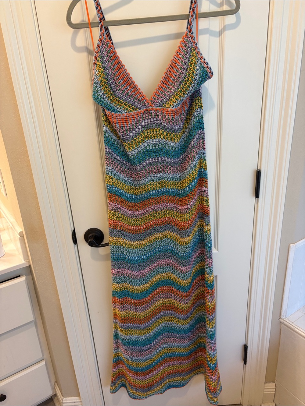 Zara Multicolor Crochet Maxi Dress with V-Neck